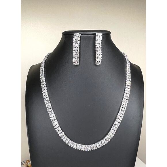 NEW 14" 16" 18" 20" Necklace Earrings Set Clear Rhinestone Jewelry Lot MA01 - Picture 2 of 4